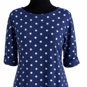 Karen Scott Navy Blue Polka Dot Dress – Size Large – NWOT